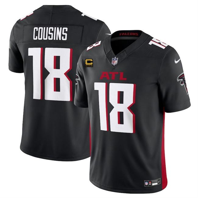 Men's Atlanta Falcons #18 Kirk Cousins Black 2024 F.U.S.E With 4-Star C Patch Vapor Untouchable Limited Football Stitched Jersey